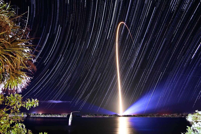 Star Trails over Lake — Blue, Dramatic
