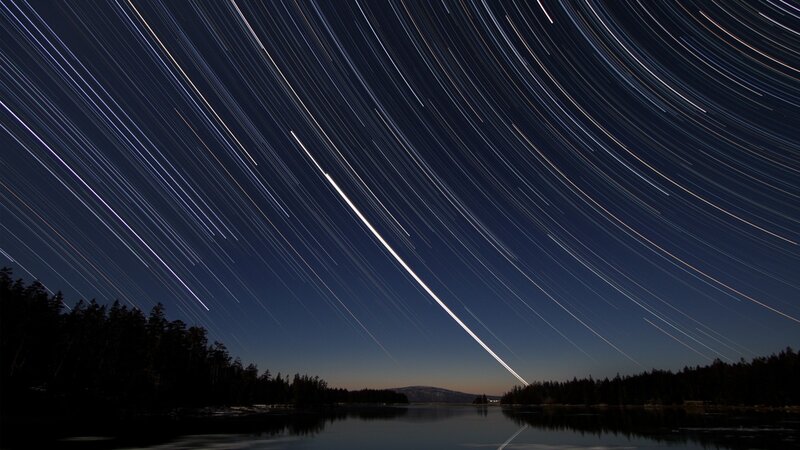 Star Trails over Lake — Night