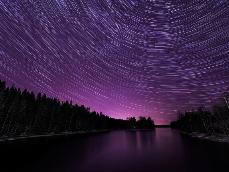 Star Trails over Lake — Purple, Serene