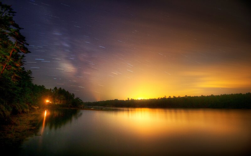 Star Trails over Lake — Yellow