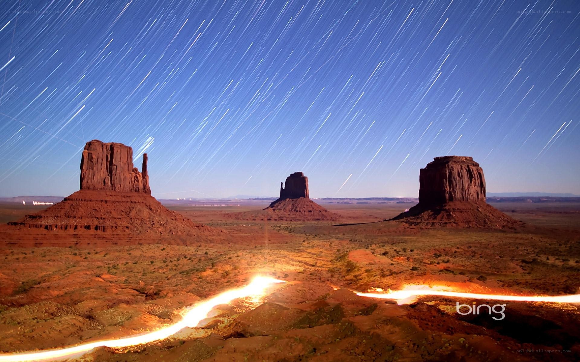 Star trails over Monument Valley