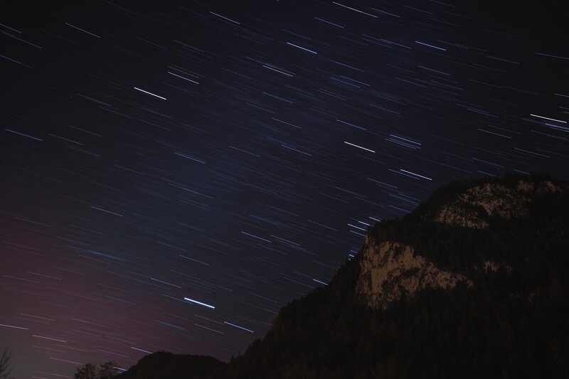 Star Trails over Mountain — Black