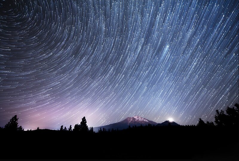 Star Trails over Mountain — Blue, Serene