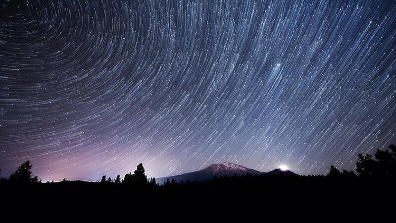 Star Trails over Mountain — Blue