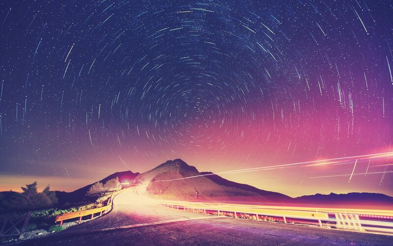 Star Trails over Mountain Road — Purple