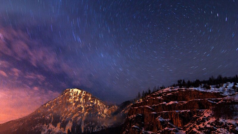 Star Trails over Mountains — Blue, Dramatic, Night