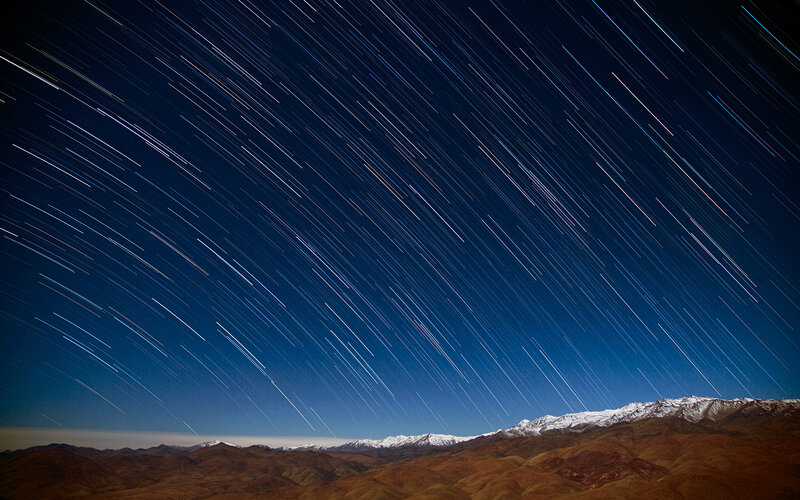 Star Trails over Mountains — Blue, Serene, Night, Photograph
