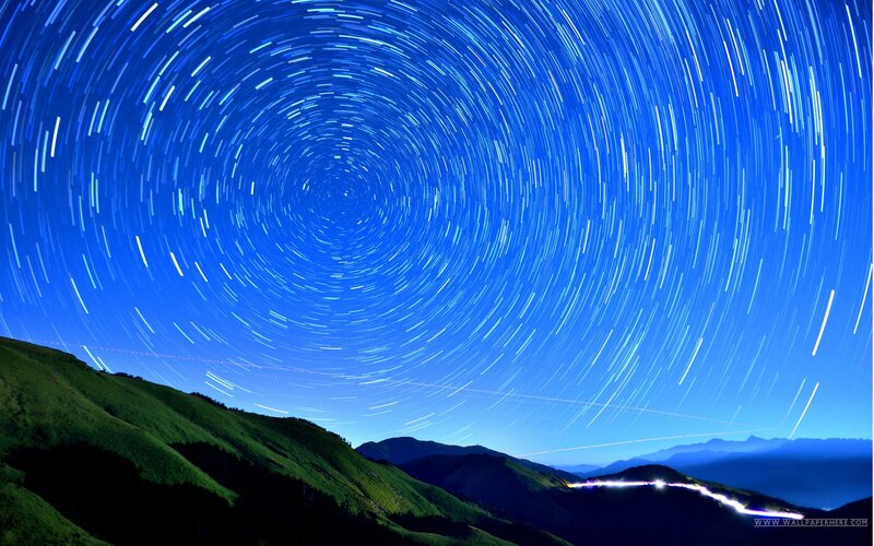 Star Trails over Mountains — Blue, Serene