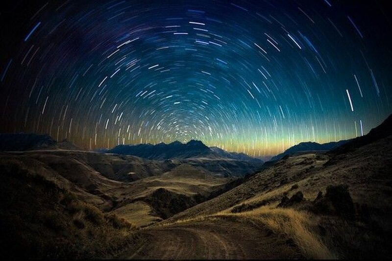 Star Trails over Mountains — Blue