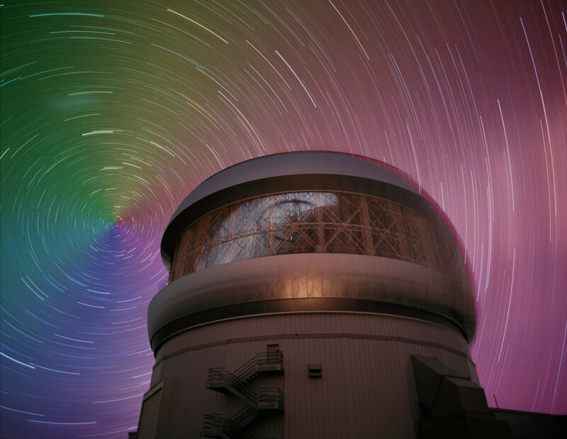 Star trails over observatory