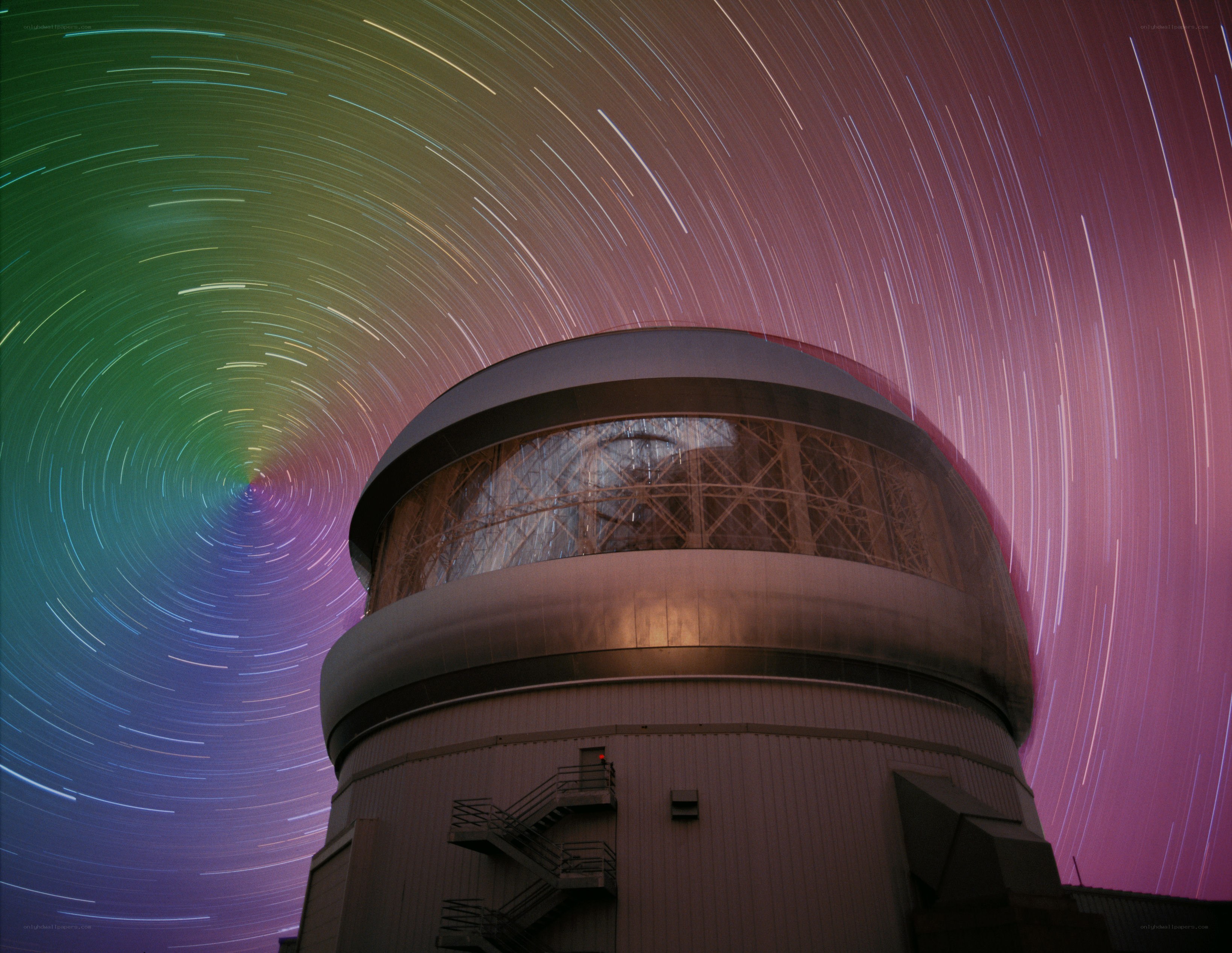 Star trails over observatory