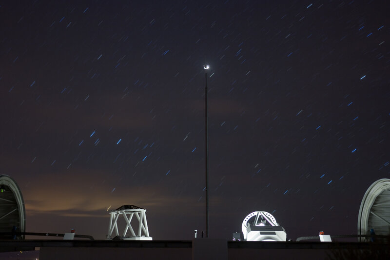 Star trails over observatory