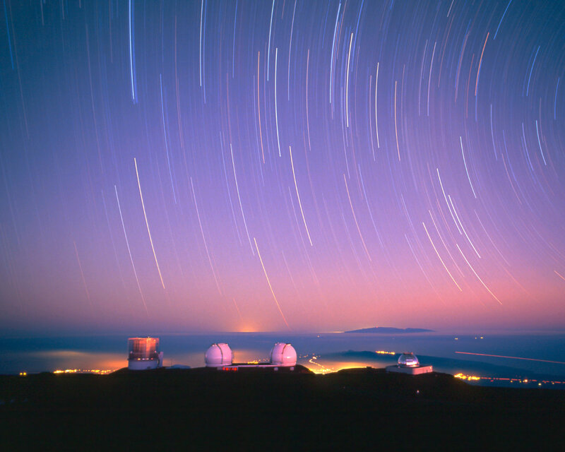 Star trails over observatory