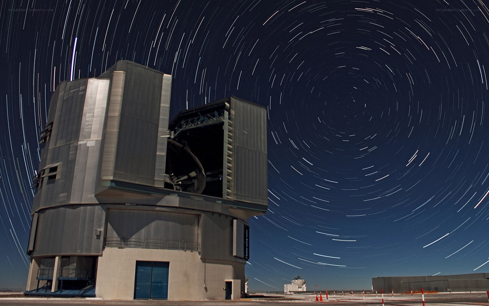 Star trails over observatory