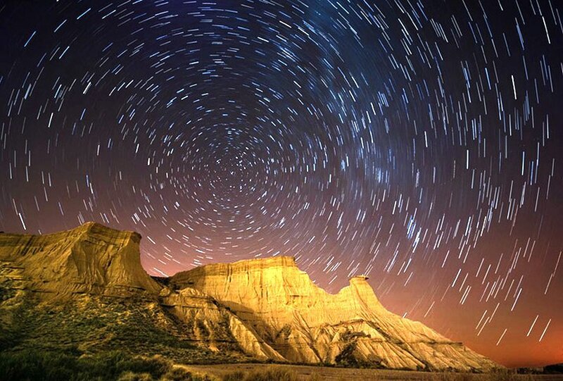 Star Trails over Rock Formations — Blue