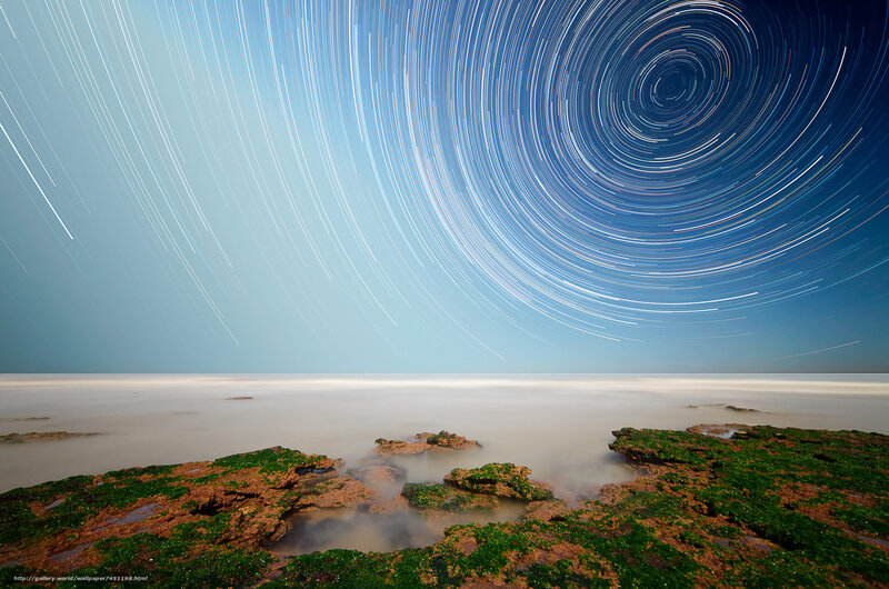 Star Trails over Rocky Shore — Blue