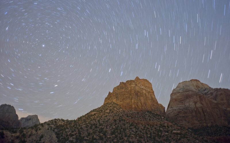 Star trails over Zion National Park