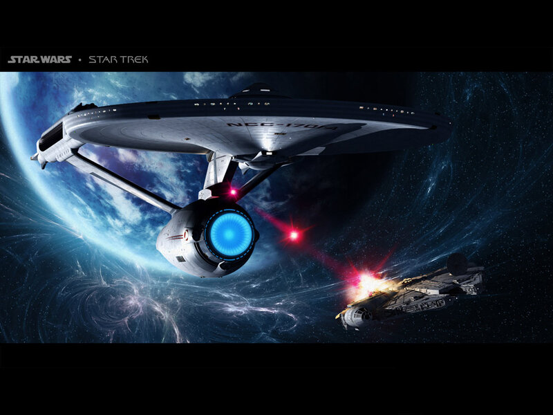 Star Trek and Star Wars ships in space