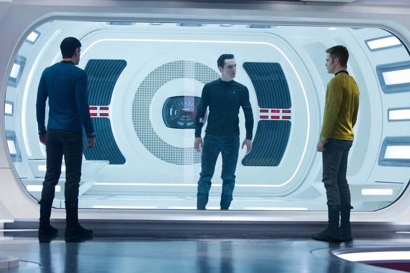 Star Trek characters in a corridor