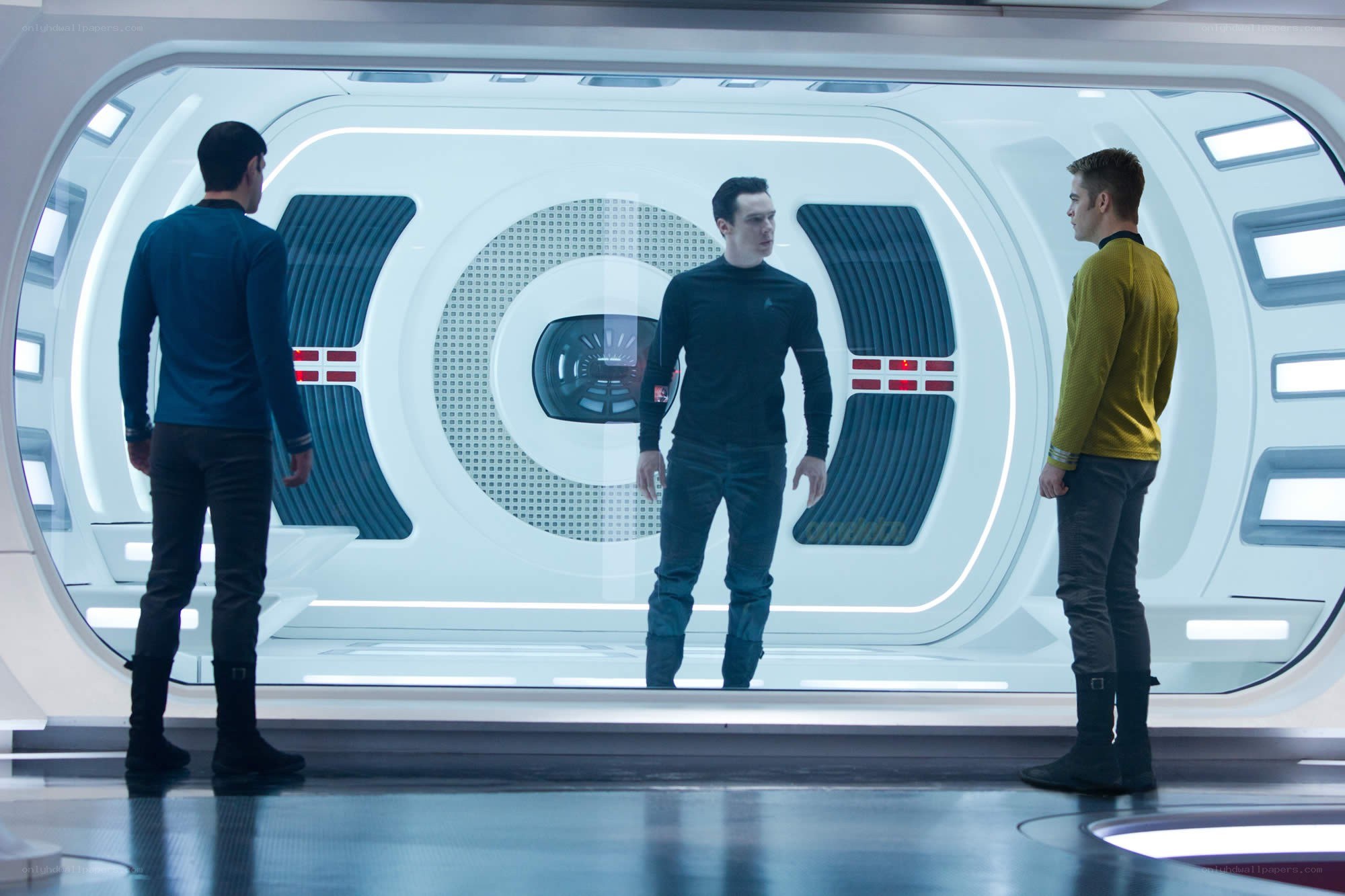 Star Trek characters in a corridor