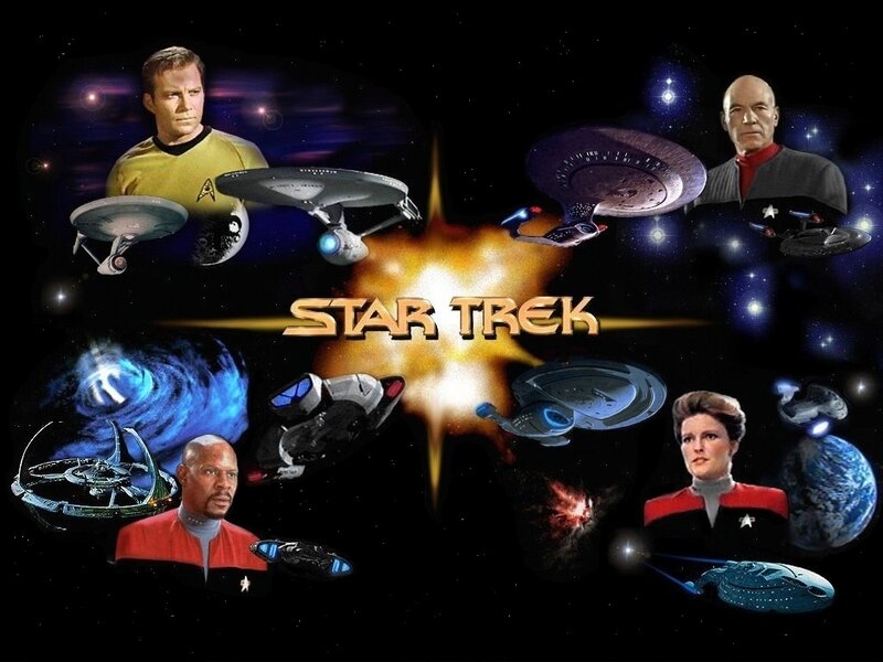 Star Trek collage with characters and ships