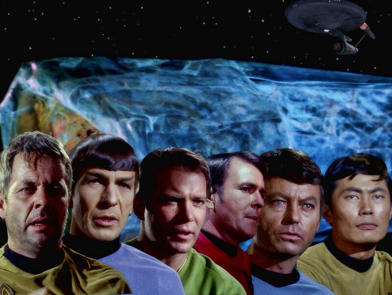 Star Trek Crew Members — Blue, Dramatic, Night, Photograph, Spaceship