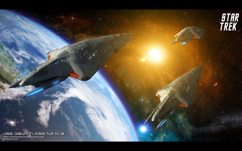 Star Trek starships in orbit