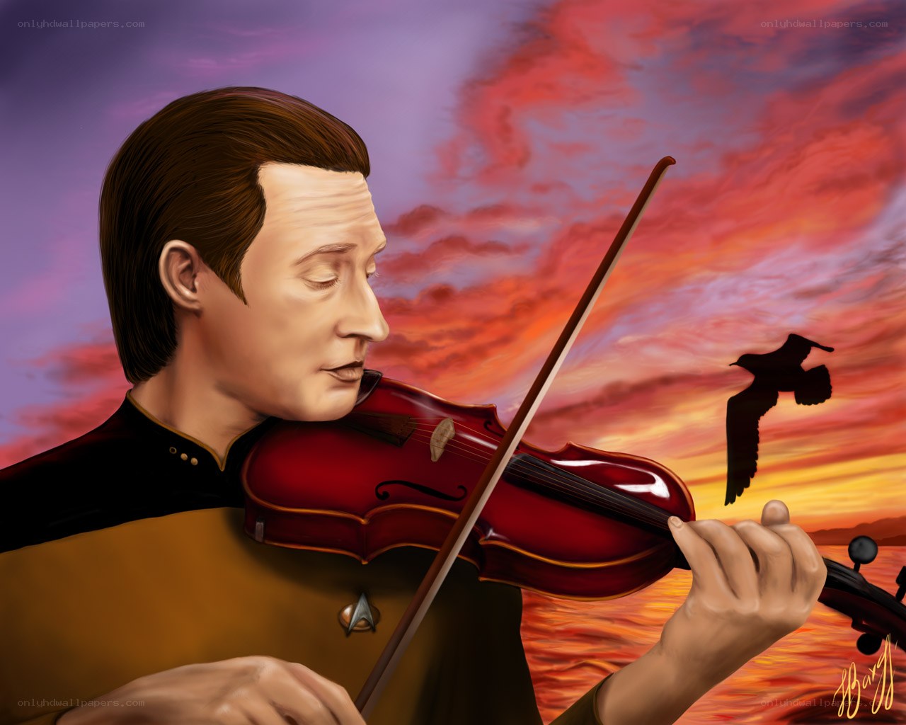 Star Trek violinist at sunset