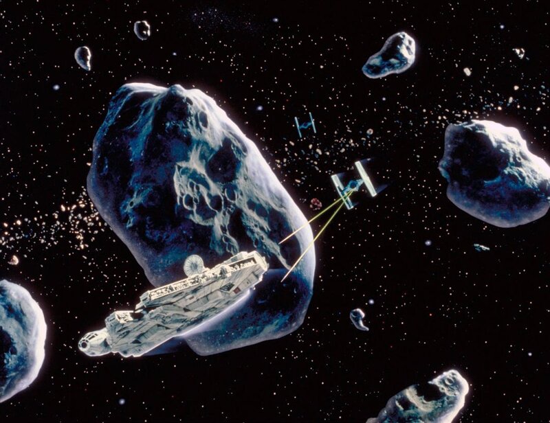 Star Wars asteroid field scene