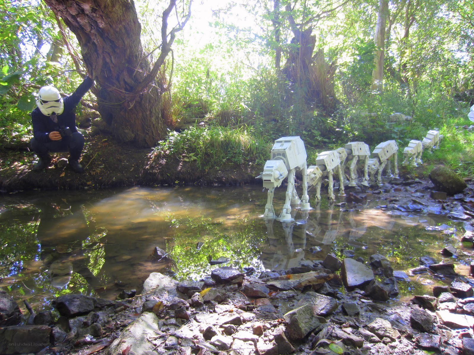 Star Wars AT-ATs crossing a stream