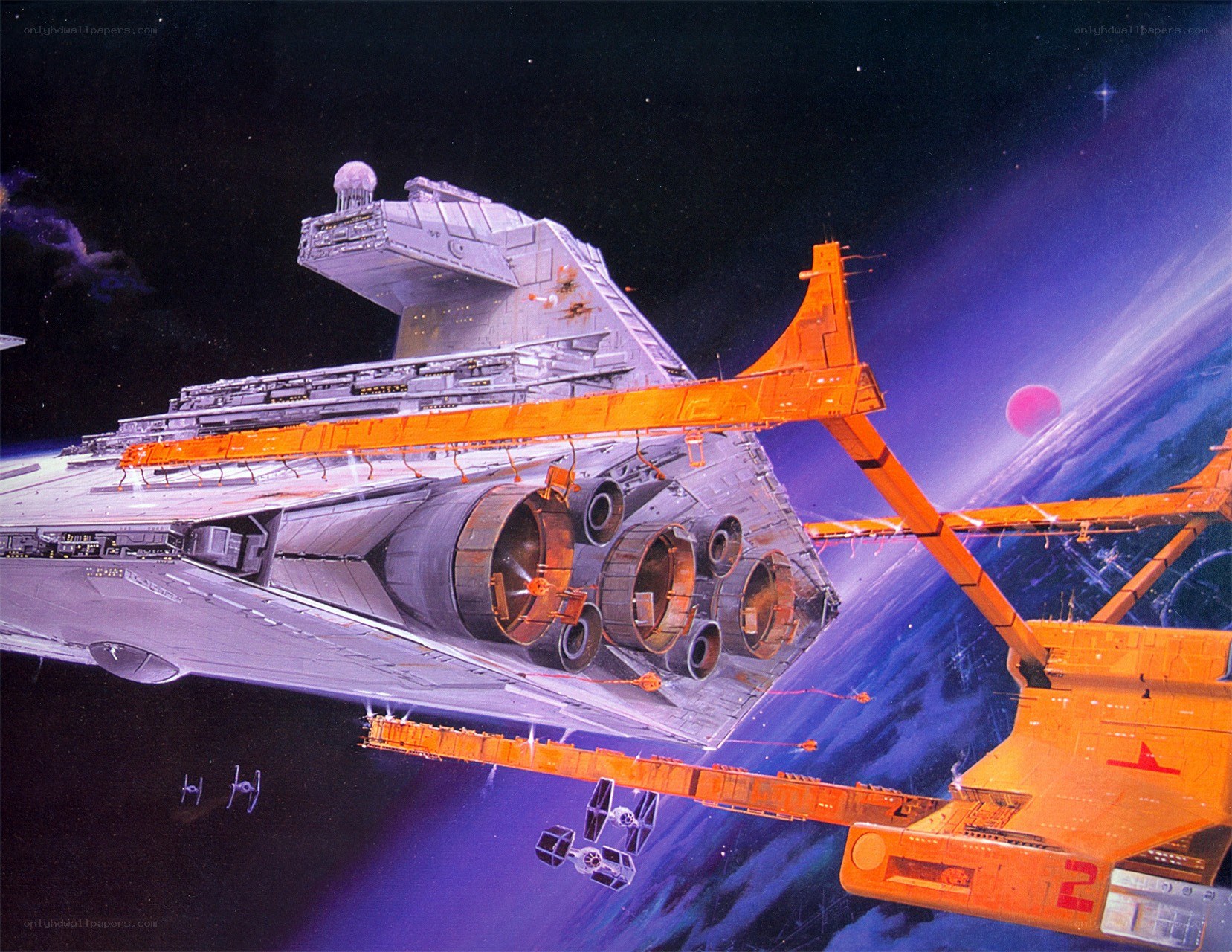 Star Wars battleship in orbit