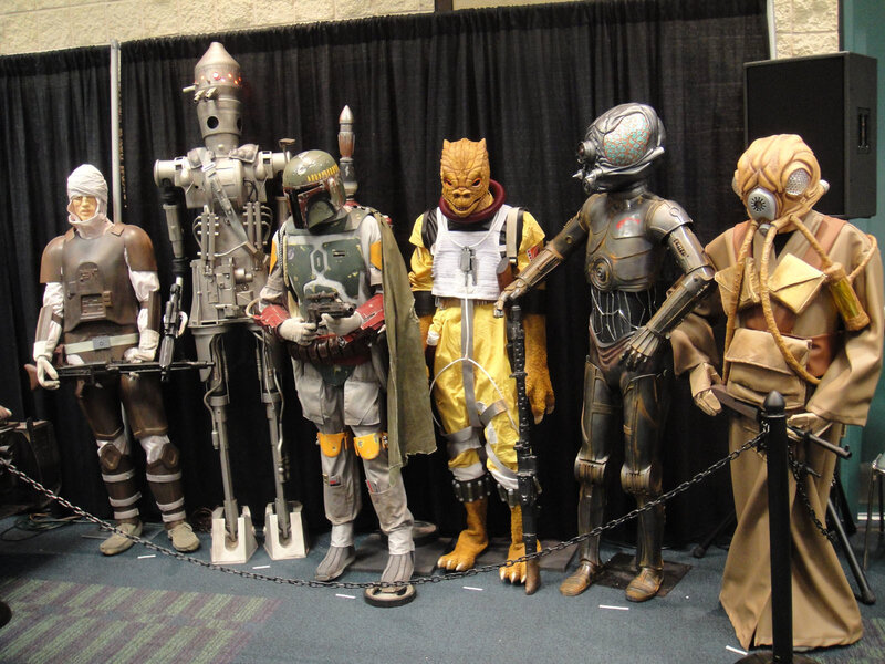 Star Wars character costumes on display