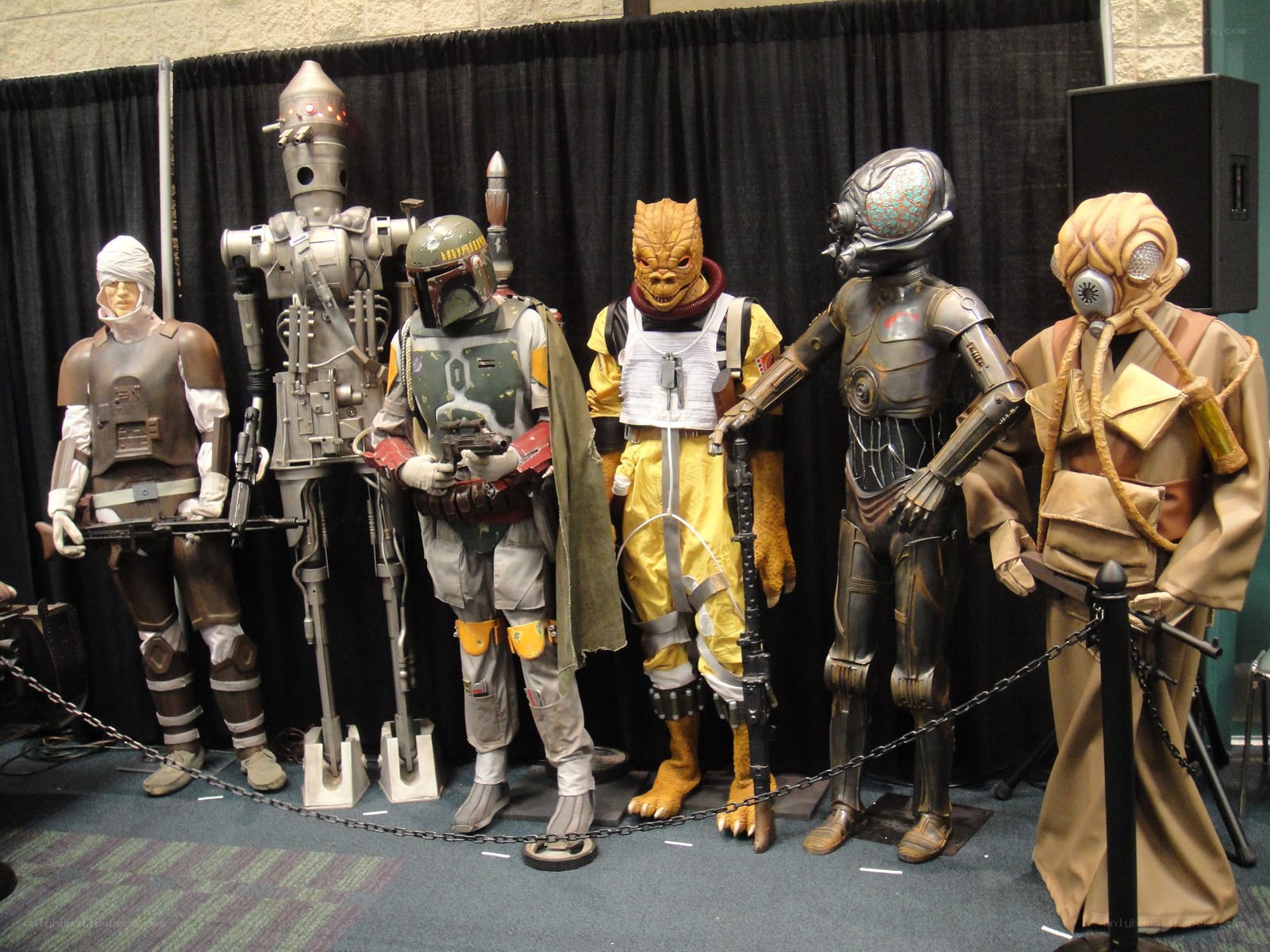 Star Wars character costumes on display