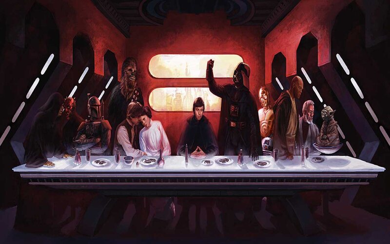 Star Wars Characters at Table — Red, Dramatic, Digital Art