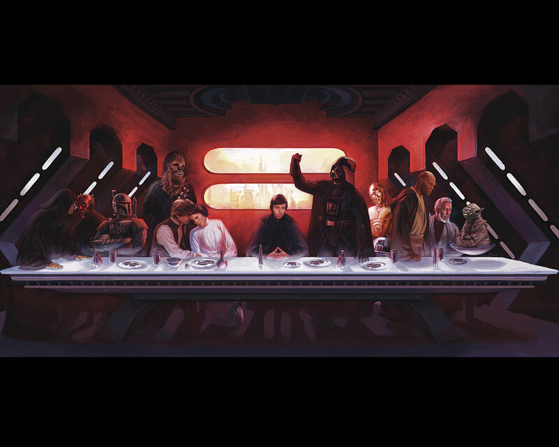 Star Wars Characters at Table — Red, Dramatic, Illustration, Darth Vader