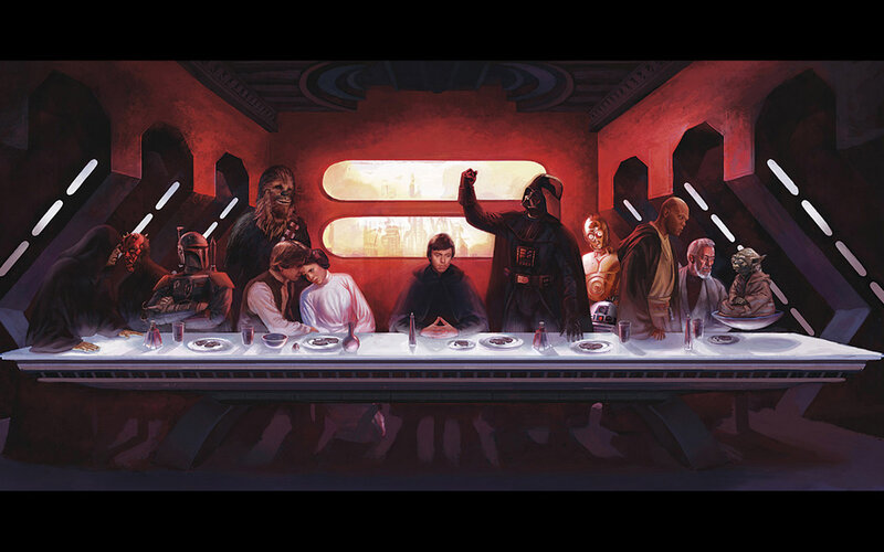 Star Wars Characters at Table — Red, Dramatic, Illustration