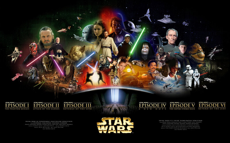 Star Wars Characters Collage — Black, Dramatic, Night, Illustration, Lightsabers, Spaceships, Stormtroopers, Gold