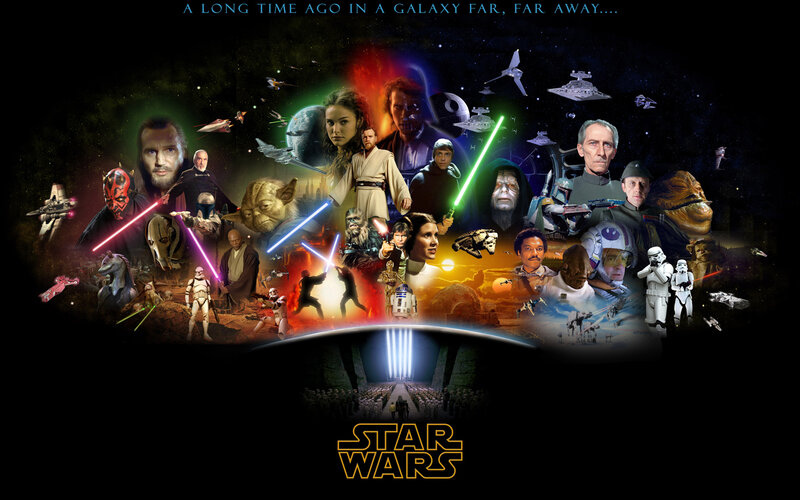 Star Wars Characters Collage — Black, Dramatic, Night, Illustration, Lightsabers, Spaceships, Stormtroopers, Yoda