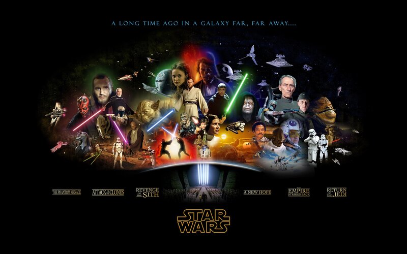 Star Wars Characters Collage — Black, Dramatic, Night, Illustration, Lightsabers, Spaceships