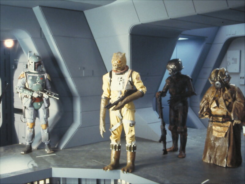 Star Wars characters in a corridor