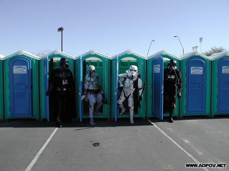 Star Wars characters in port-a-potties
