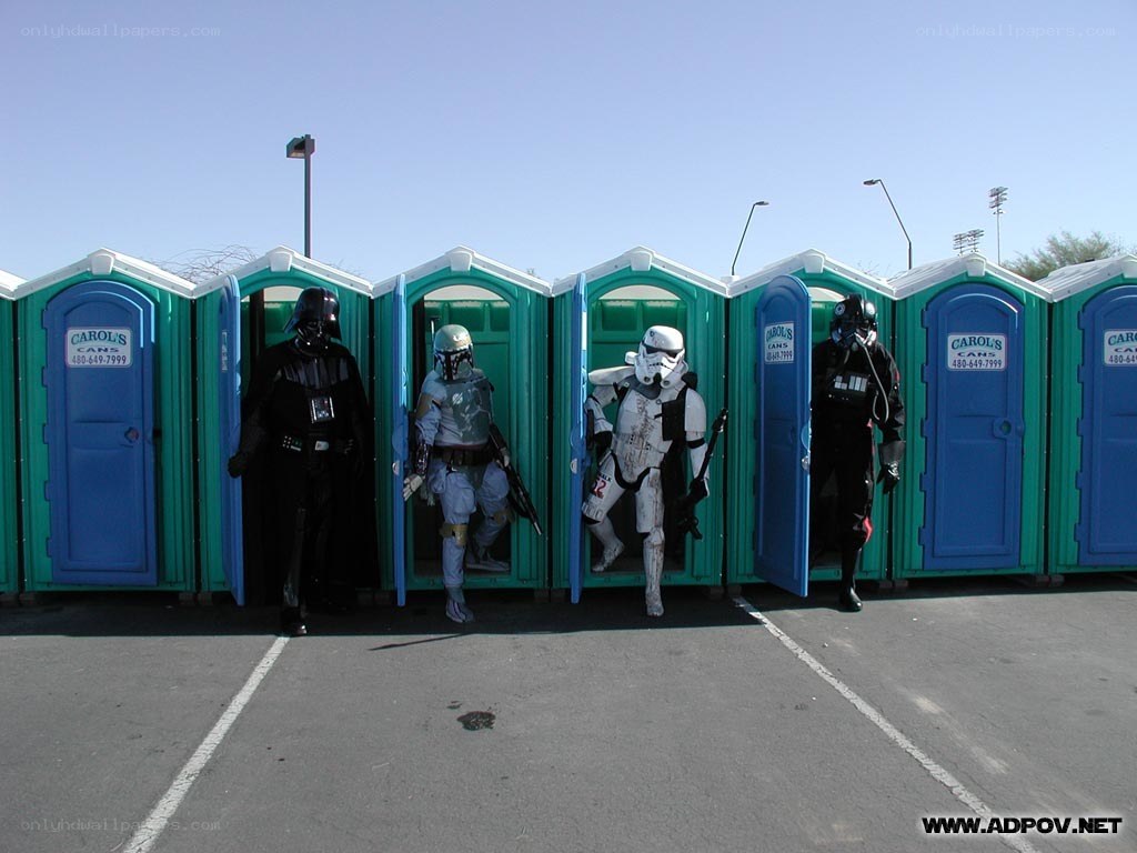 Star Wars characters in port-a-potties