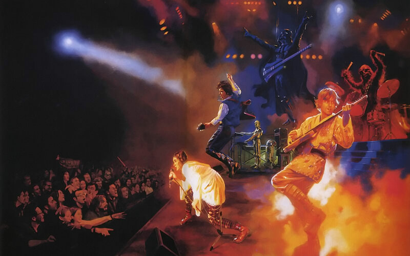 Star Wars Characters on Stage — Orange, Dramatic, Night, Illustration