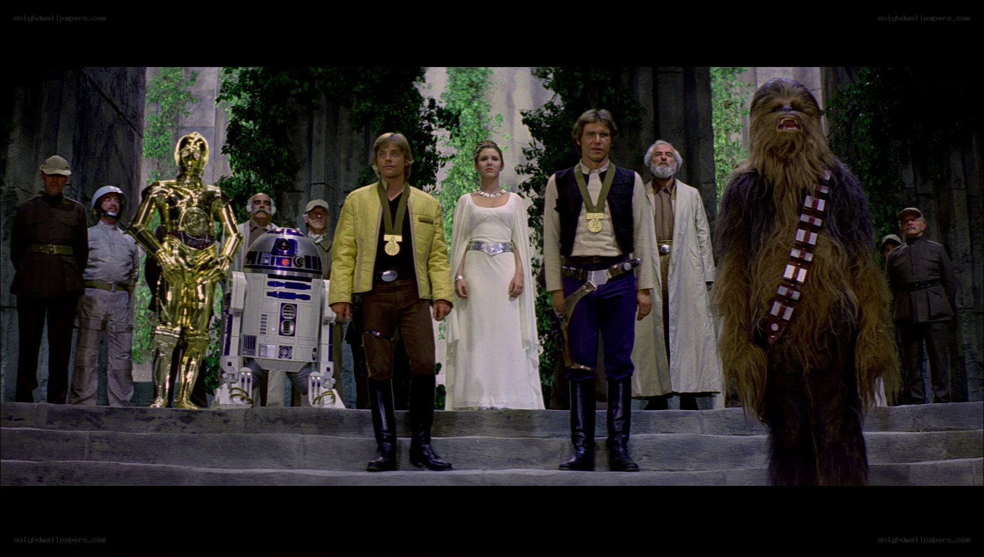 Star Wars characters on steps