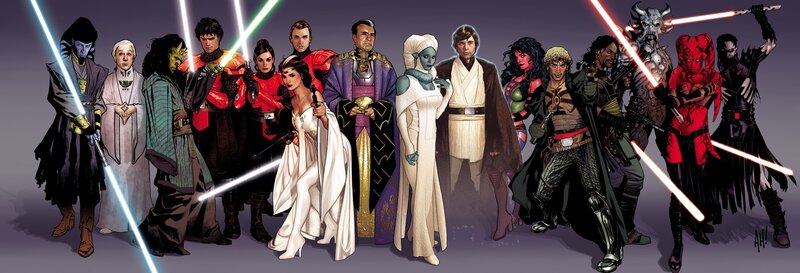 Star Wars characters with lightsabers