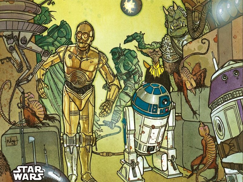 Star Wars droids in a junkyard