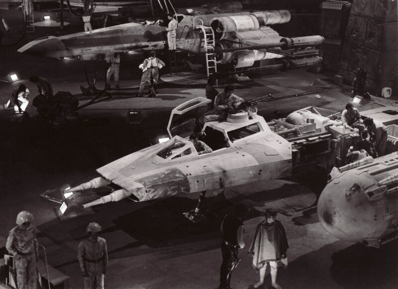 Star Wars film set with X-wing fighters
