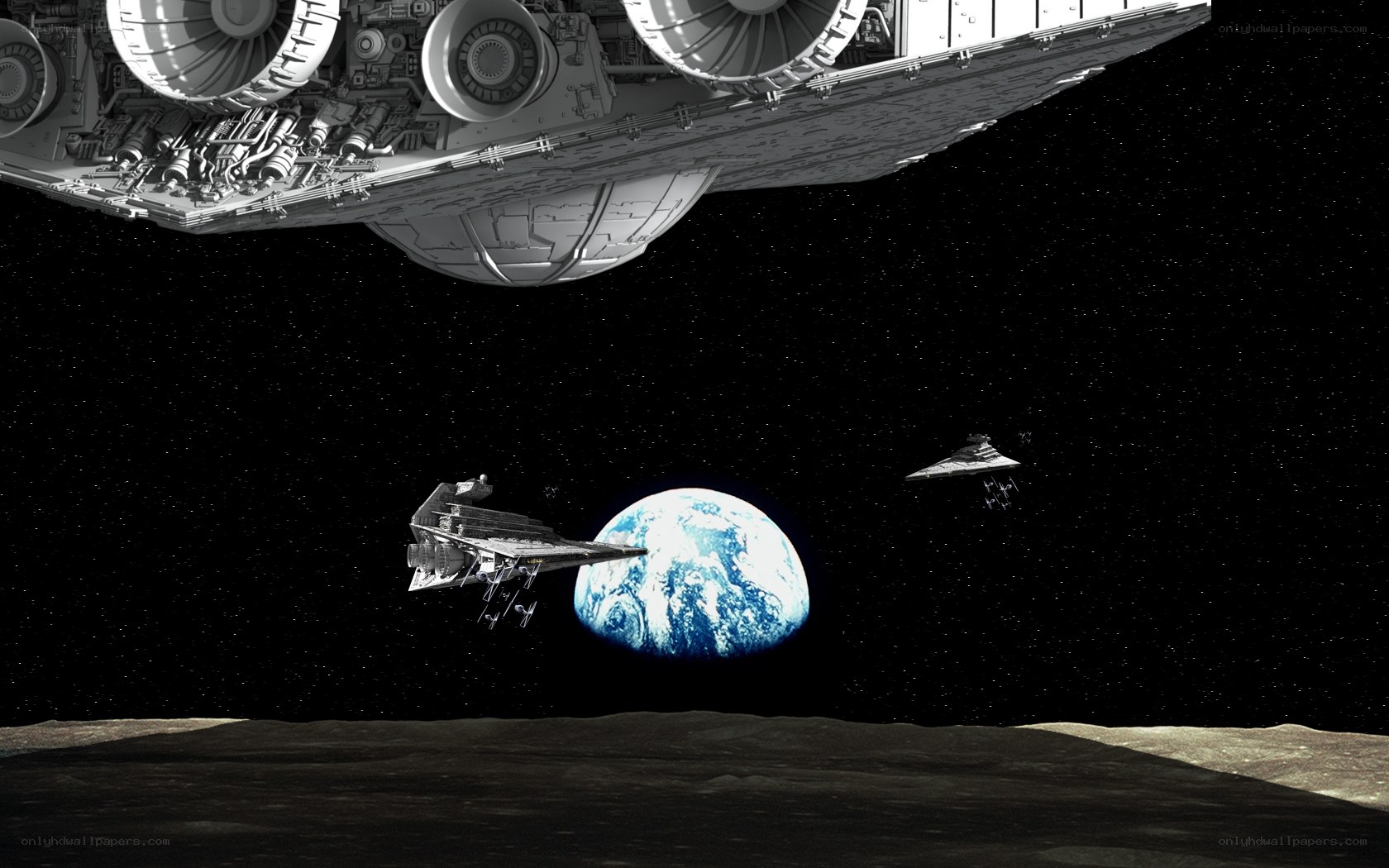 Star Wars fleet above Earth