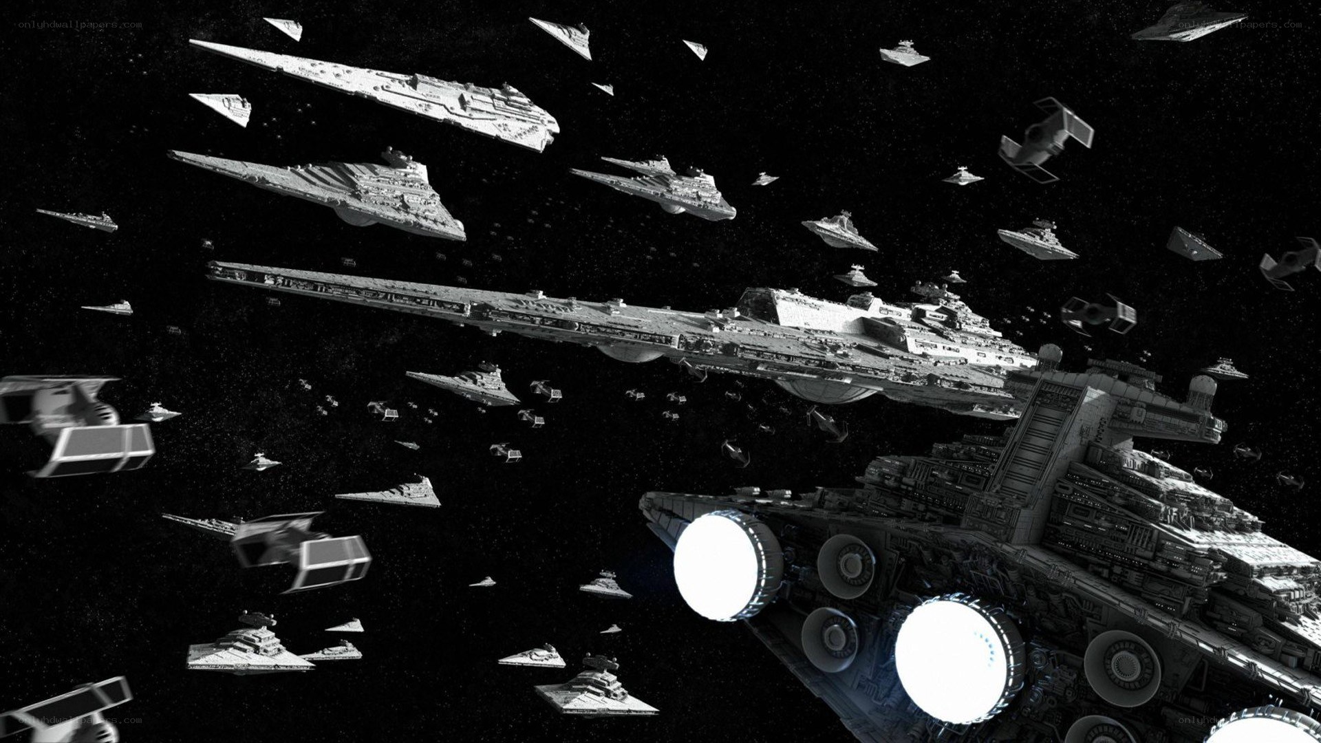 Star Wars fleet in space