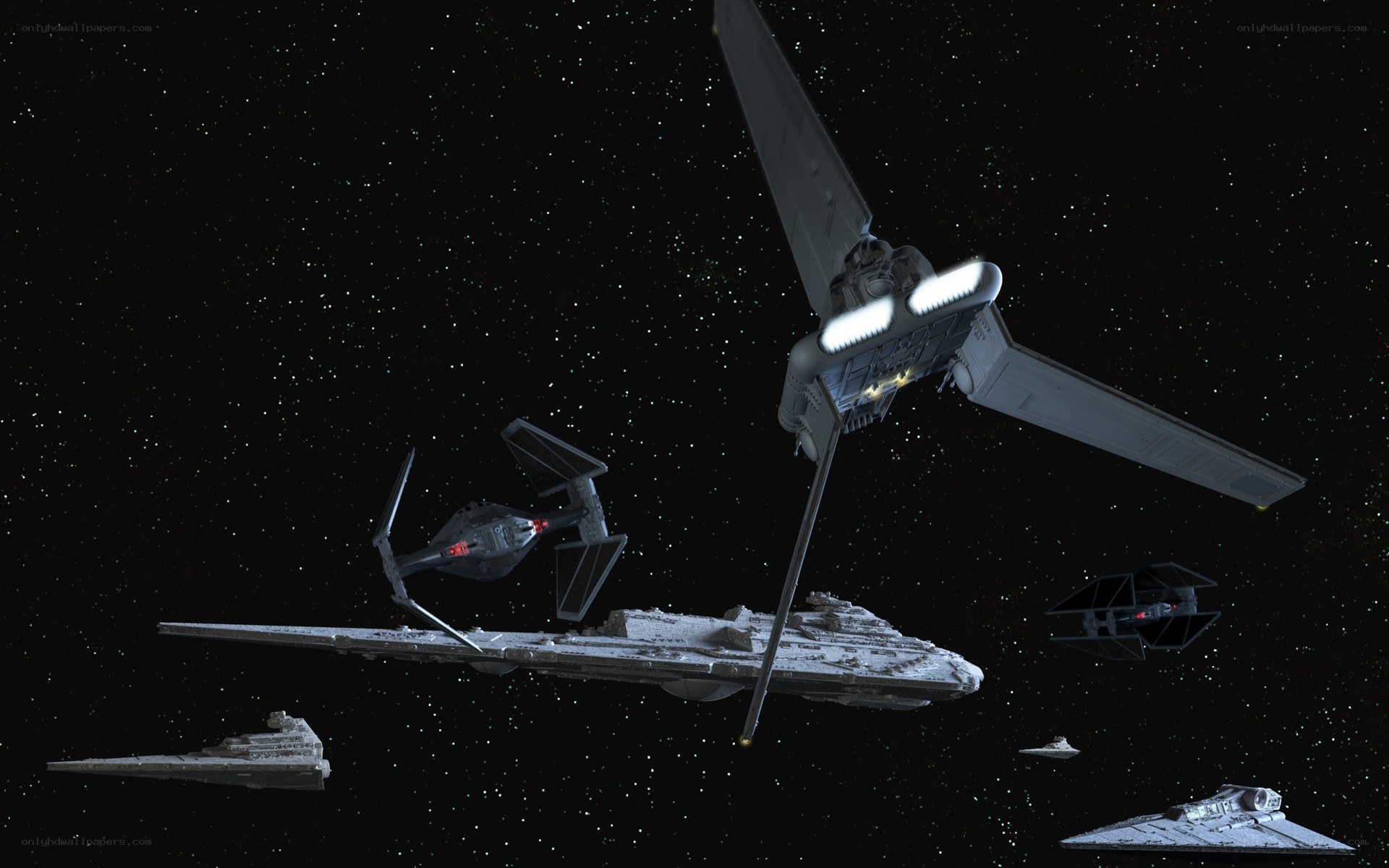 Star Wars fleet in space